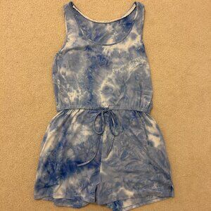 Women's Romper, Size Medium, Blue White, Tie Dye, Sleeveless